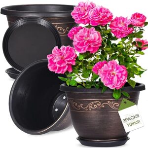 10 Inch Plastic Flower Planters, 3-Pack