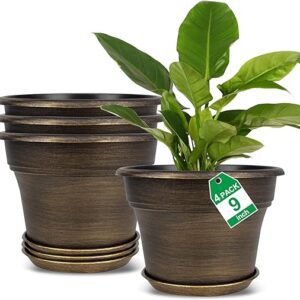 4-Pack 9 Inch Plastic Flower Pots