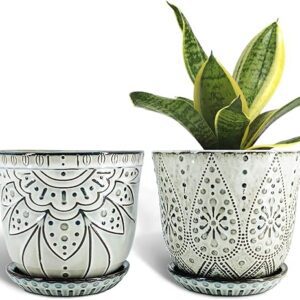 Beaded Ceramic Planter Set with Drainage