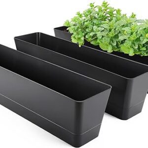 Black Rectangle Window Boxes Planters with Drainage