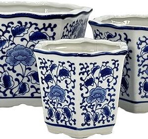 Blue & White Floral Ceramic Flower Pots