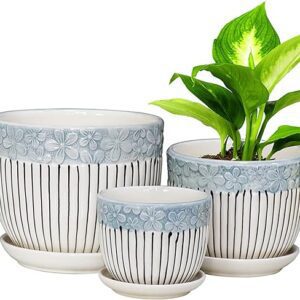 Ceramic Plant Pots Set with Saucer