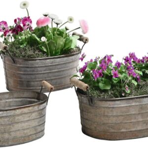 Farmhouse Galvanized Oval Planter Tin Buckets